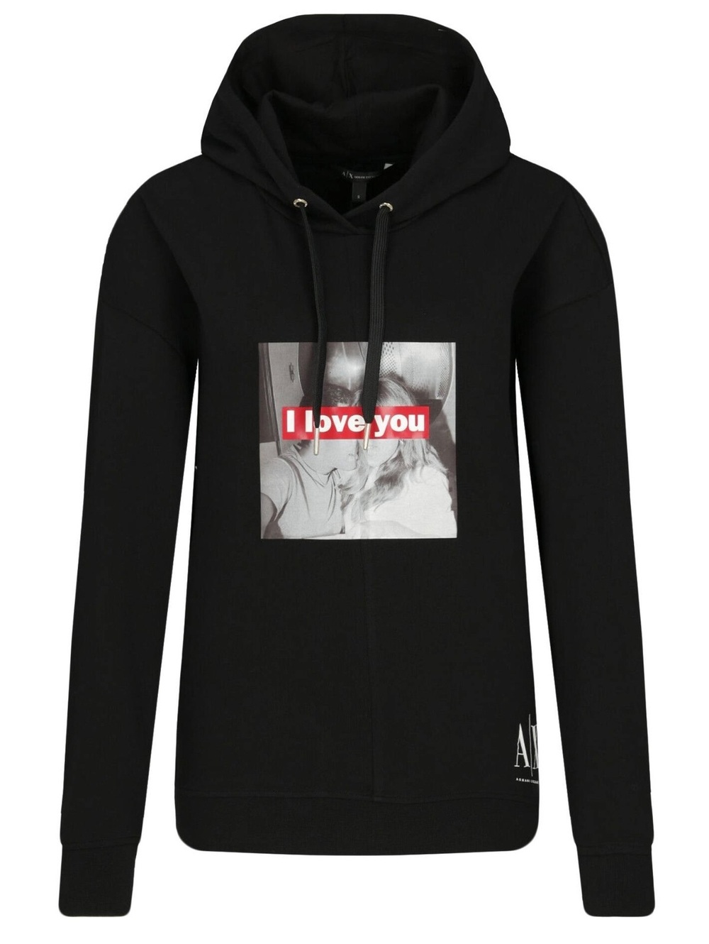 Armani Exchange Unisex M Black Graphic Hoodie Red Drawstring Pullover